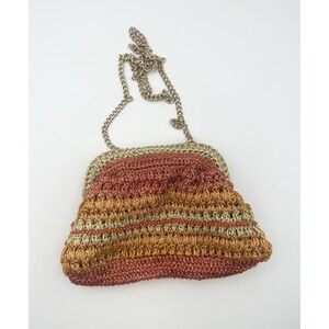 Free People Clutch Bag Orange Metallic Gold Sweet Emotions Crossbody Chain Strap